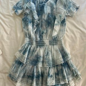 LoveShackFancy blue and white tie die mini dress size small